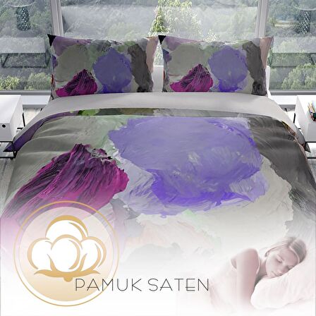 Cattleya Strokes 3D Temalı Pamuk Saten Çift Kişilik Nevresim Takımı