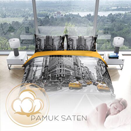 Cattleya Taxi 3D Temalı Pamuk Saten Çift Kişilik Nevresim Takımı