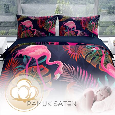 Monohome Perlasera Flamingo I 3D Temalı Pamuk Saten Çift Kişilik Nevresim Takımı