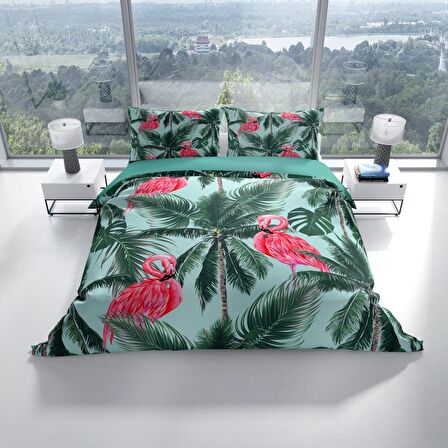 Monohome Perlasera Flamingo II 3D Temalı Pamuk Saten Çift Kişilik Nevresim Takımı