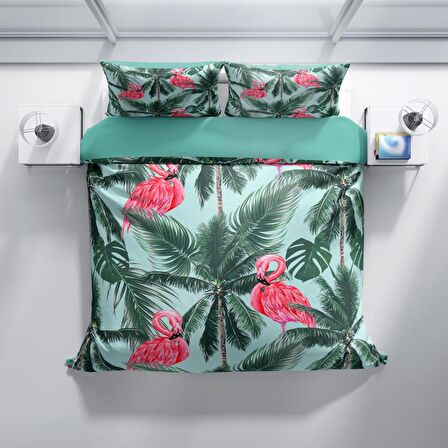 Monohome Perlasera Flamingo II 3D Temalı Pamuk Saten Çift Kişilik Nevresim Takımı