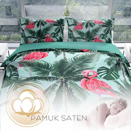 Monohome Perlasera Flamingo II 3D Temalı Pamuk Saten Çift Kişilik Nevresim Takımı