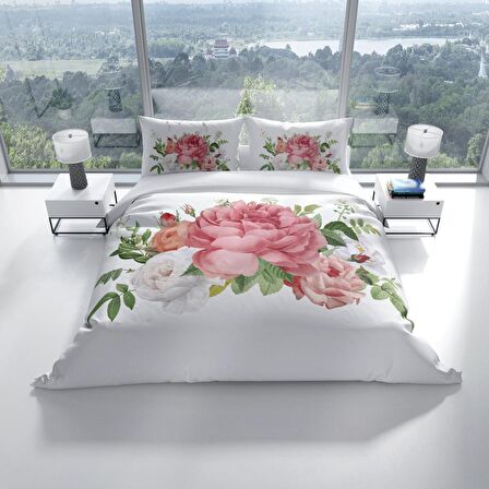 Monohome Perlasera New Floral 3D Temalı Pamuk Saten Çift Kişilik Nevresim Takımı