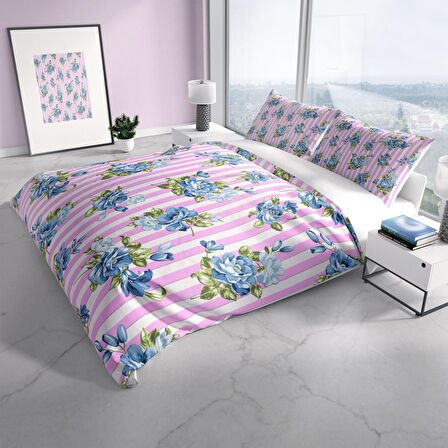 Cattleya BlueLine 3D Temalı Pamuk Saten Çift Kişilik Nevresim Takımı