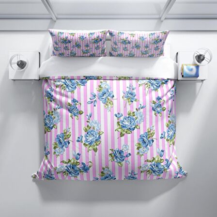 Cattleya BlueLine 3D Temalı Pamuk Saten Çift Kişilik Nevresim Takımı