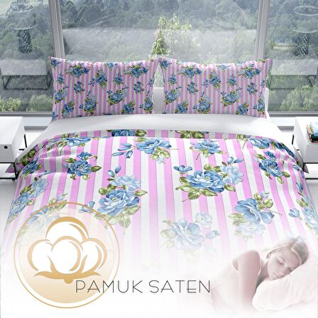 Cattleya BlueLine 3D Temalı Pamuk Saten Çift Kişilik Nevresim Takımı