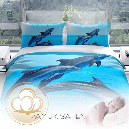 Cattleya Dolphin3 3D Temalı Pamuk Saten Çift Kişilik Nevresim Takımı