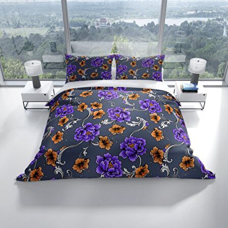 Cattleya Floral 3D Temalı Pamuk Saten Çift Kişilik Nevresim Takımı