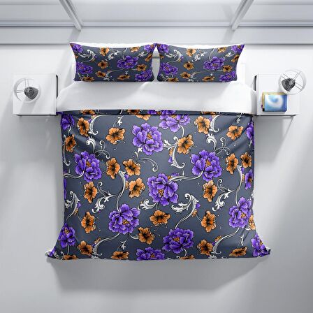 Cattleya Floral 3D Temalı Pamuk Saten Çift Kişilik Nevresim Takımı