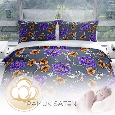 Cattleya Floral 3D Temalı Pamuk Saten Çift Kişilik Nevresim Takımı