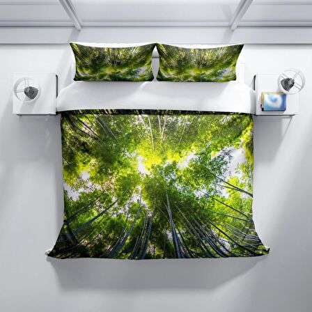 Cattleya Forest 1 3D Temalı Pamuk Saten Çift Kişilik Nevresim Takımı