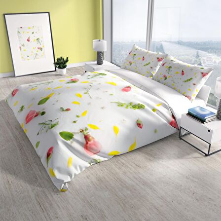 Cattleya Garden 3D Temalı Pamuk Saten Çift Kişilik Nevresim Takımı