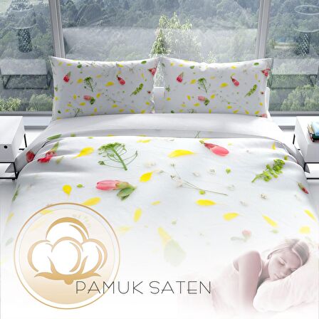 Cattleya Garden 3D Temalı Pamuk Saten Çift Kişilik Nevresim Takımı