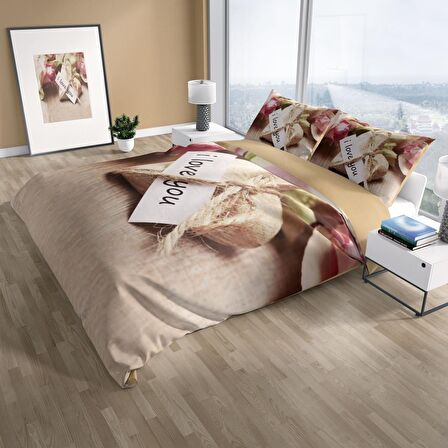 Cattleya Love 3D Temalı Pamuk Saten Çift Kişilik Nevresim Takımı