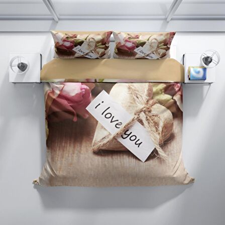 Cattleya Love 3D Temalı Pamuk Saten Çift Kişilik Nevresim Takımı