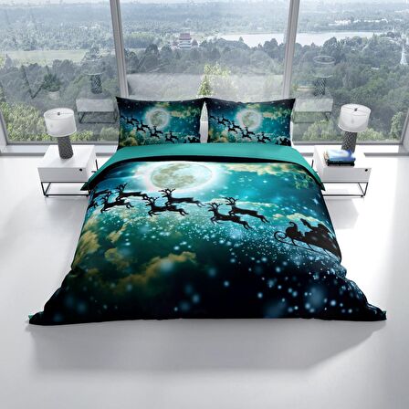 Cattleya Ny Deer 3D Temalı Pamuk Saten Çift Kişilik Nevresim Takımı