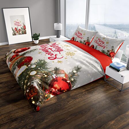 Cattleya Ny Noel 3D Temalı Pamuk Saten Çift Kişilik Nevresim Takımı