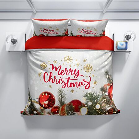 Cattleya Ny Noel 3D Temalı Pamuk Saten Çift Kişilik Nevresim Takımı