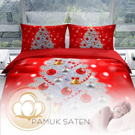 Cattleya Ny Noel 3D Temalı Pamuk Saten Çift Kişilik Nevresim Takımı