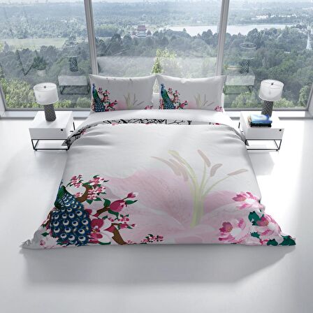 Cattleya Peacock 3D Temalı Pamuk Saten Çift Kişilik Nevresim Takımı