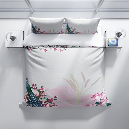 Cattleya Peacock 3D Temalı Pamuk Saten Çift Kişilik Nevresim Takımı