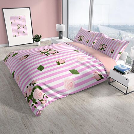 Cattleya Pinkline 3D Temalı Pamuk Saten Çift Kişilik Nevresim Takımı