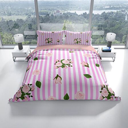 Cattleya Pinkline 3D Temalı Pamuk Saten Çift Kişilik Nevresim Takımı