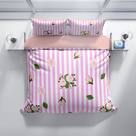 Cattleya Pinkline 3D Temalı Pamuk Saten Çift Kişilik Nevresim Takımı