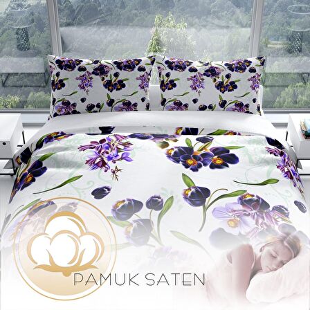 Cattleya Purple 3D Temalı Pamuk Saten Çift Kişilik Nevresim Takımı