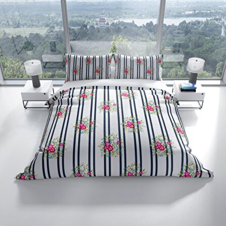 Cattleya Ribbon 3D Temalı Pamuk Saten Çift Kişilik Nevresim Takımı