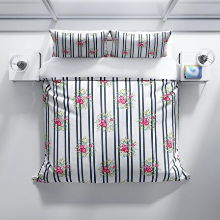 Cattleya Ribbon 3D Temalı Pamuk Saten Çift Kişilik Nevresim Takımı