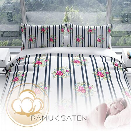 Cattleya Ribbon 3D Temalı Pamuk Saten Çift Kişilik Nevresim Takımı