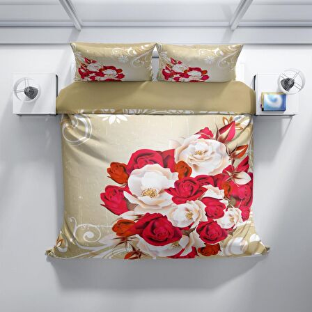 Cattleya Rose1007 3D Temalı Pamuk Saten Çift Kişilik Nevresim Takımı