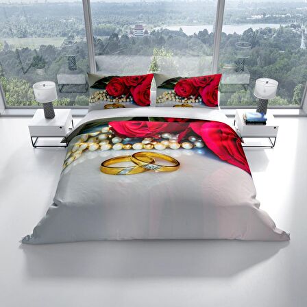 Cattleya Rosering 3D Temalı Pamuk Saten Çift Kişilik Nevresim Takımı