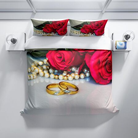 Cattleya Rosering 3D Temalı Pamuk Saten Çift Kişilik Nevresim Takımı