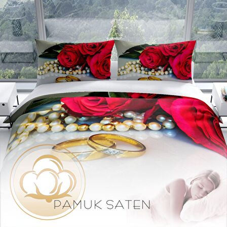 Cattleya Rosering 3D Temalı Pamuk Saten Çift Kişilik Nevresim Takımı