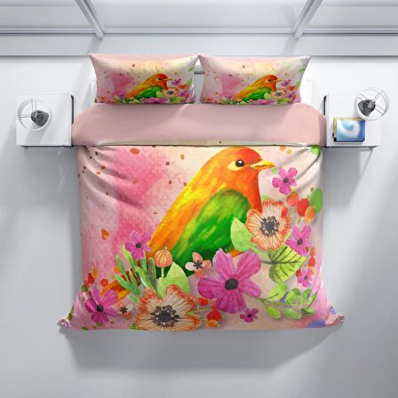 Cattleya Birdnest 3D Temalı Pamuk Saten Çift Kişilik Nevresim Takımı