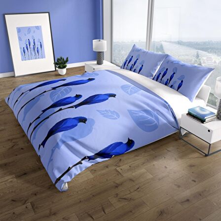 Cattleya BlueBird 3D Temalı Pamuk Saten Çift Kişilik Nevresim Takımı