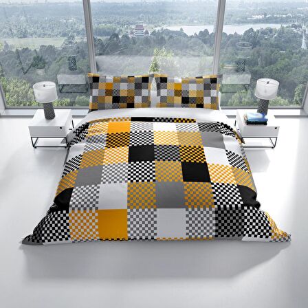Cattleya Checkers 3D Temalı Pamuk Saten Çift Kişilik Nevresim Takımı