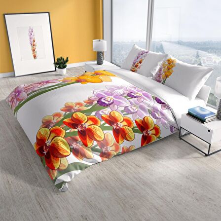 Cattleya Orchid 3D Temalı Pamuk Saten Çift Kişilik Nevresim Takımı