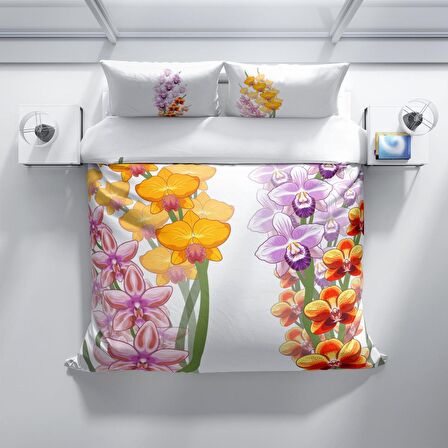 Cattleya Orchid 3D Temalı Pamuk Saten Çift Kişilik Nevresim Takımı
