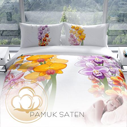 Cattleya Orchid 3D Temalı Pamuk Saten Çift Kişilik Nevresim Takımı