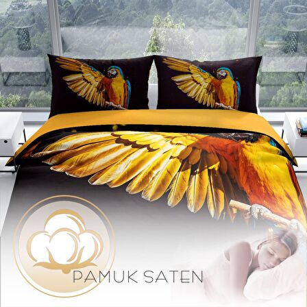 Cattleya Parrot 3D Temalı Pamuk Saten Çift Kişilik Nevresim Takımı