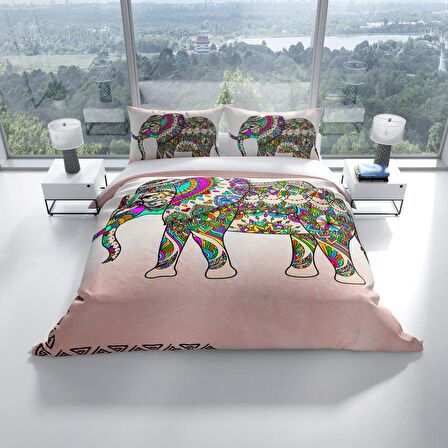 Monohome Perlasera Elephant 3D Temalı Pamuk Saten Çift Kişilik Nevresim Takımı