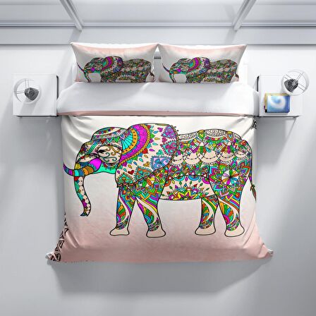 Monohome Perlasera Elephant 3D Temalı Pamuk Saten Çift Kişilik Nevresim Takımı
