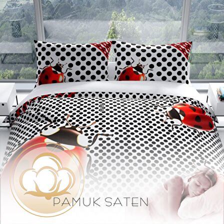 Monohome Perlasera Ladybug 3D Temalı Pamuk Saten Çift Kişilik Nevresim Takımı