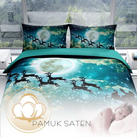 Monohome Perlasera NY Deer 3D Temalı Pamuk Saten Çift Kişilik Nevresim Takımı