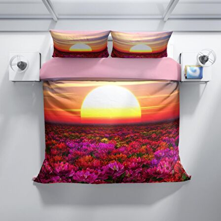 Monohome Perlasera Sunset 3D Temalı Pamuk Saten Çift Kişilik Nevresim Takımı
