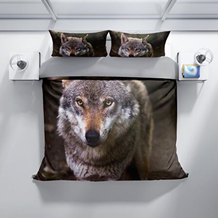 Monohome Perlasera Wolf Eyes 3D Temalı Pamuk Saten Çift Kişilik Nevresim Takımı
