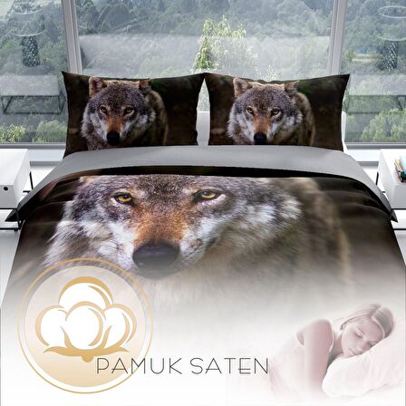 Monohome Perlasera Wolf Eyes 3D Temalı Pamuk Saten Çift Kişilik Nevresim Takımı